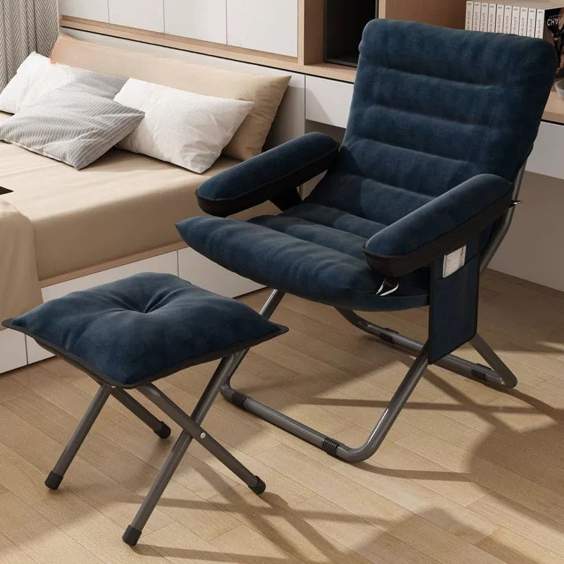 Modern Velvet Metal Cotton Foldable Recliner with Footrest — With Footrest / Brown