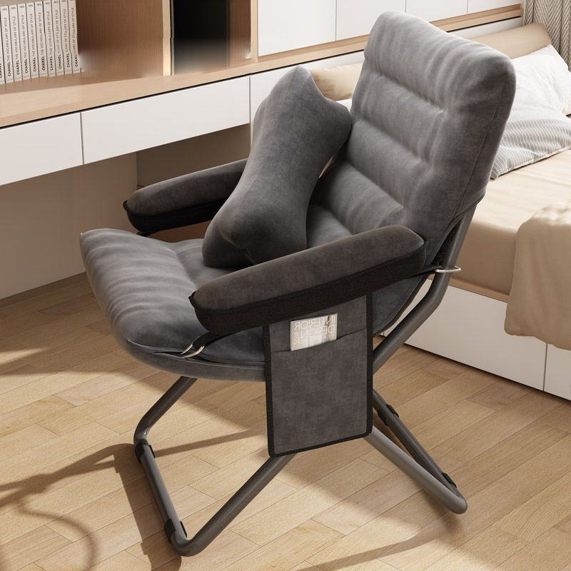 Modern Velvet Metal Cotton Foldable Recliner with Footrest — With Pillow / Dark Blue