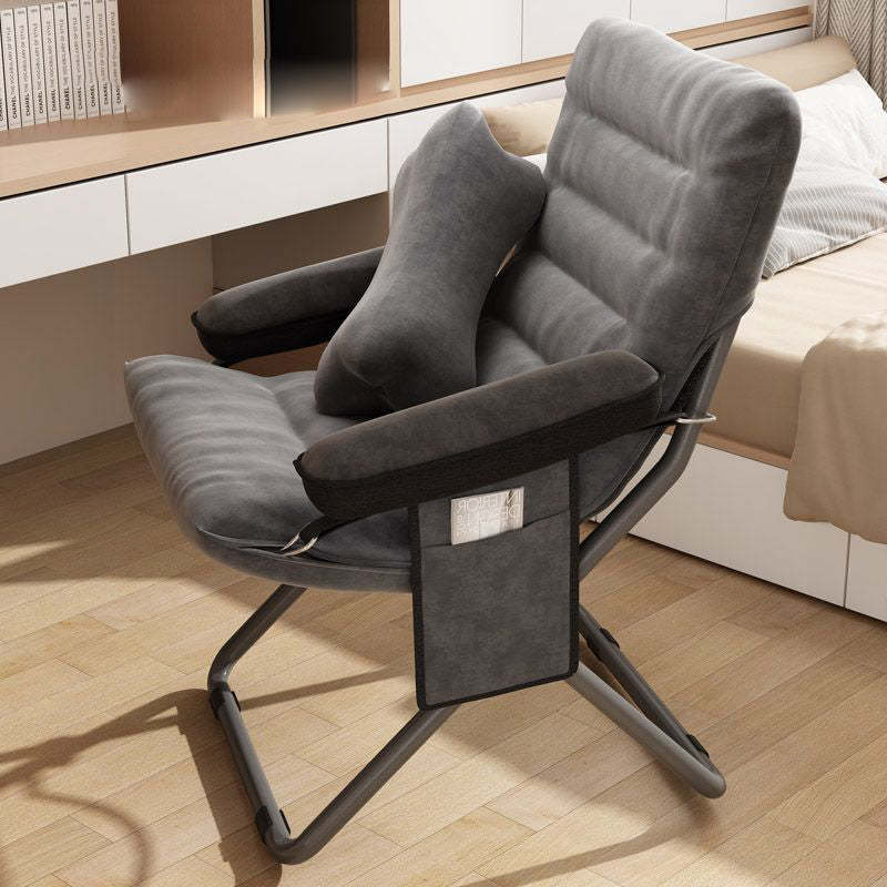 Modern Velvet Metal Cotton Foldable Recliner with Footrest — With Pillow / Dark Blue