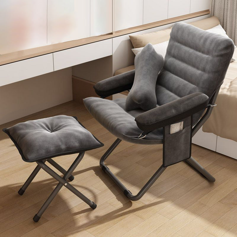 Modern Velvet Metal Cotton Foldable Recliner with Footrest — With Pillow / Light Blue