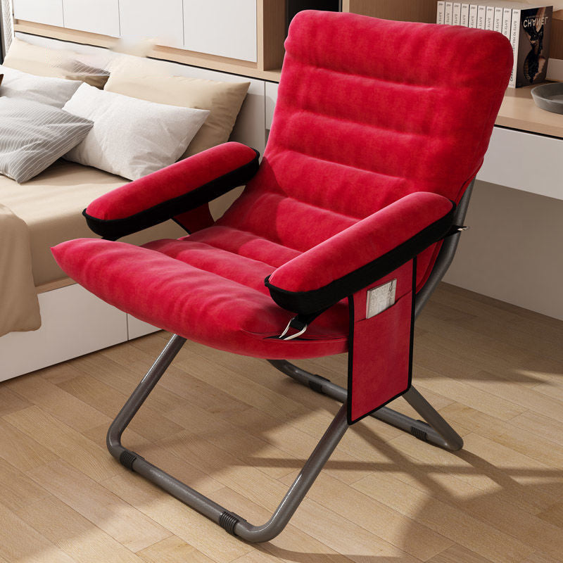 Modern Velvet Metal Cotton Foldable Recliner with Footrest — With Pillow / Orange