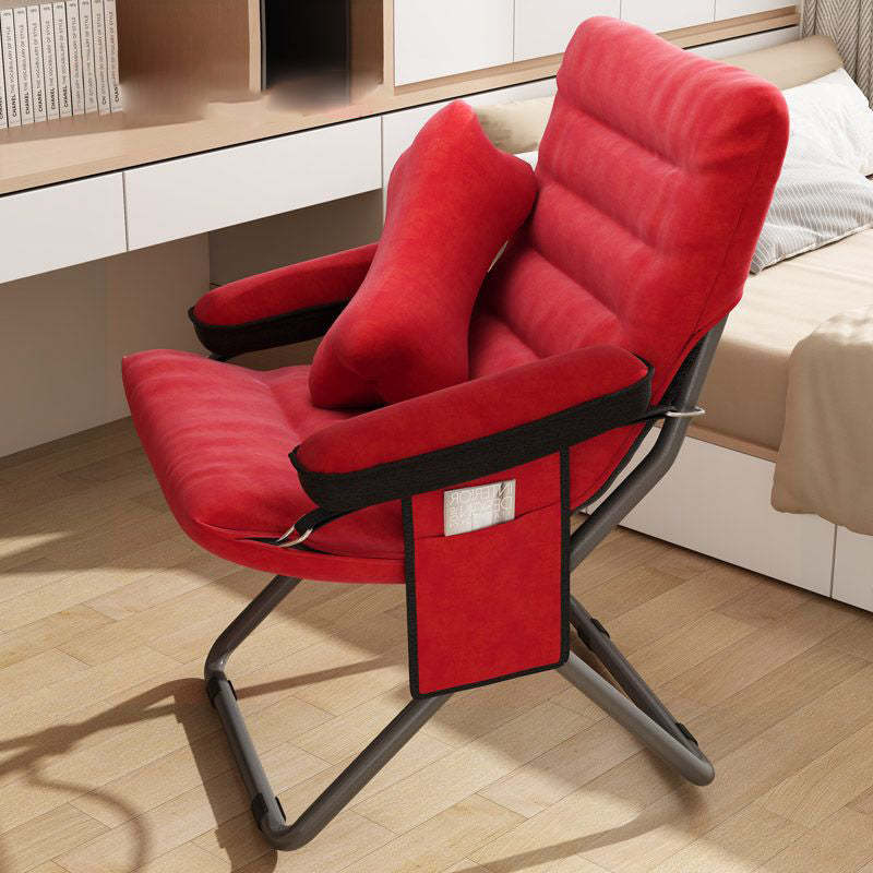Modern Velvet Metal Cotton Foldable Recliner with Footrest — With Pillow / Gray