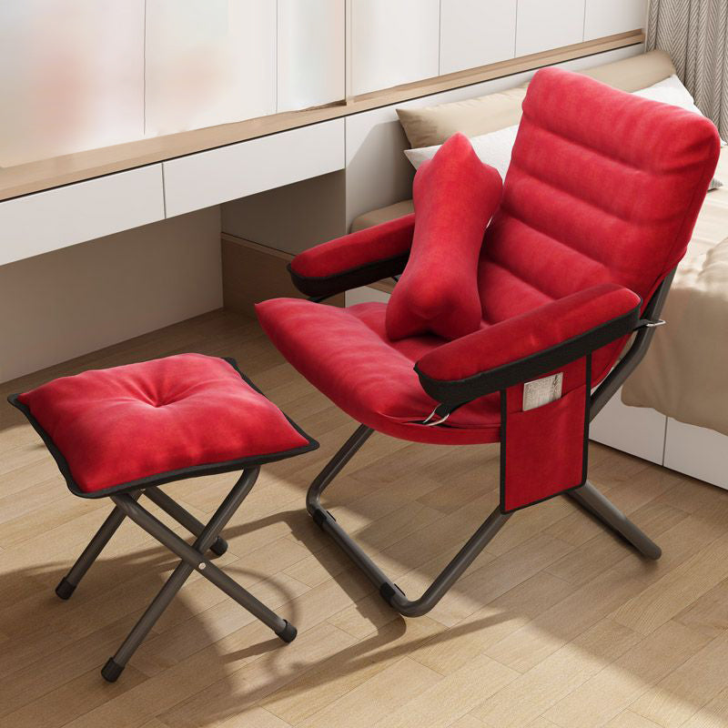 Modern Velvet Metal Cotton Foldable Recliner with Footrest — With Pillow / Yellow