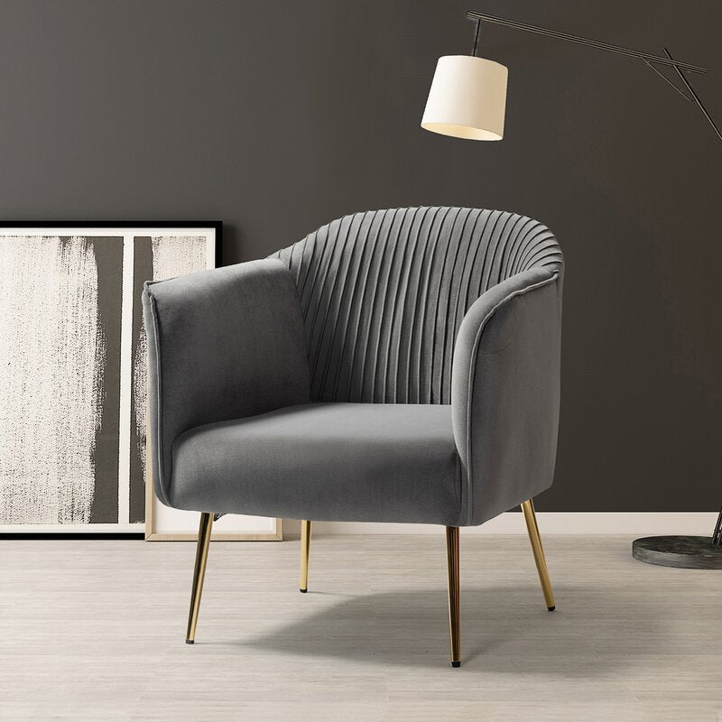 Scandinavian Velvet Iron Striped Accent Chair — Dark Blue