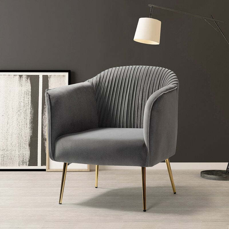 Scandinavian Velvet Iron Striped Accent Chair — Dark Blue