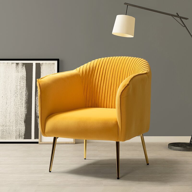 Scandinavian Velvet Iron Striped Accent Chair — Yellow