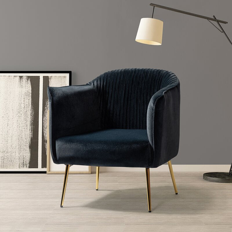 Scandinavian Velvet Iron Striped Accent Chair — Gray