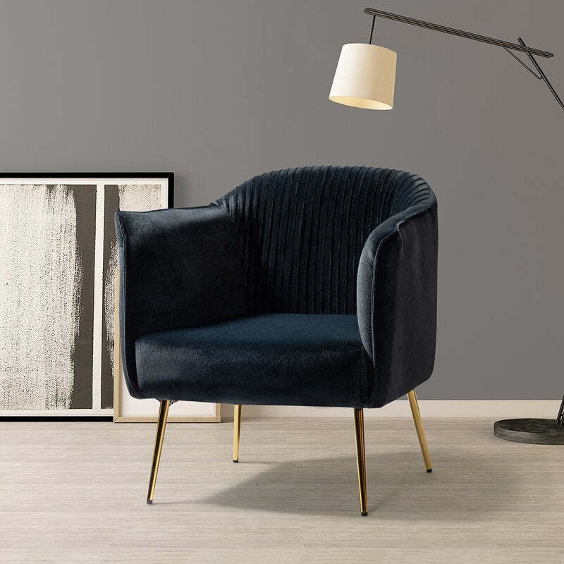 Scandinavian Velvet Iron Striped Accent Chair — Gray