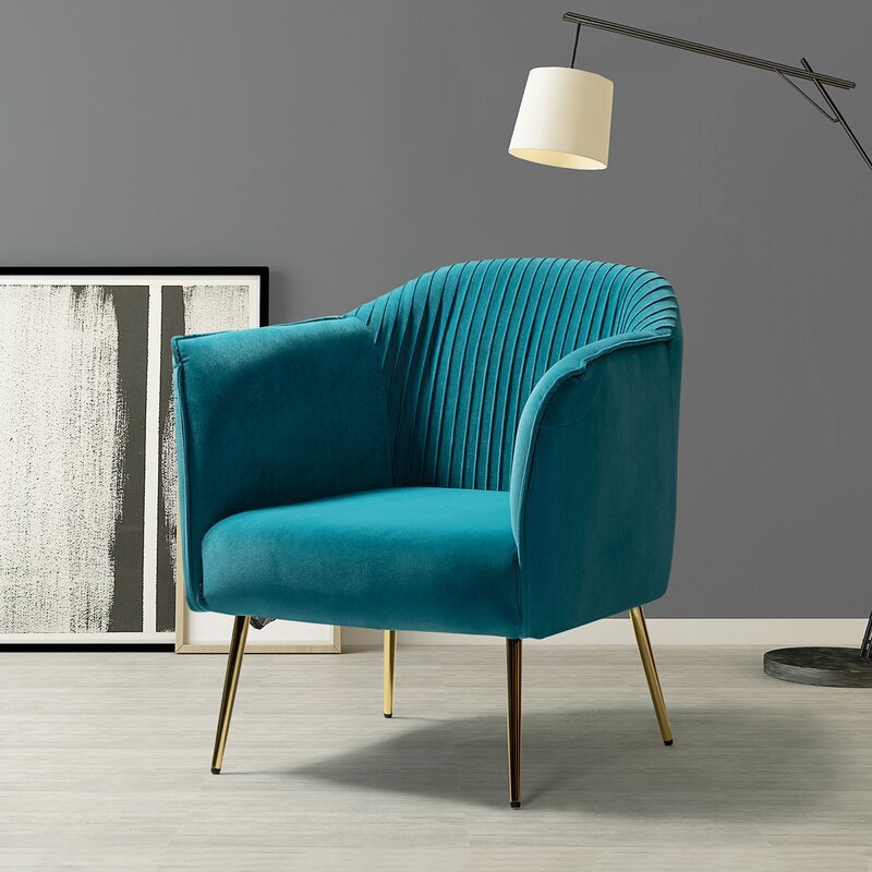 Scandinavian Velvet Iron Striped Accent Chair — Pink