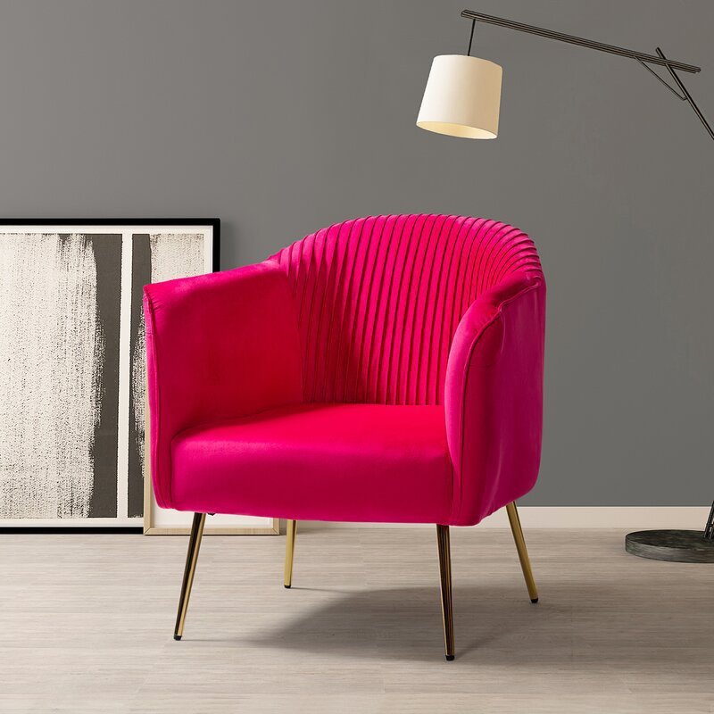 Scandinavian Velvet Iron Striped Accent Chair — Rose Red