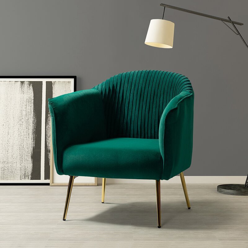 Scandinavian Velvet Iron Striped Accent Chair — Black