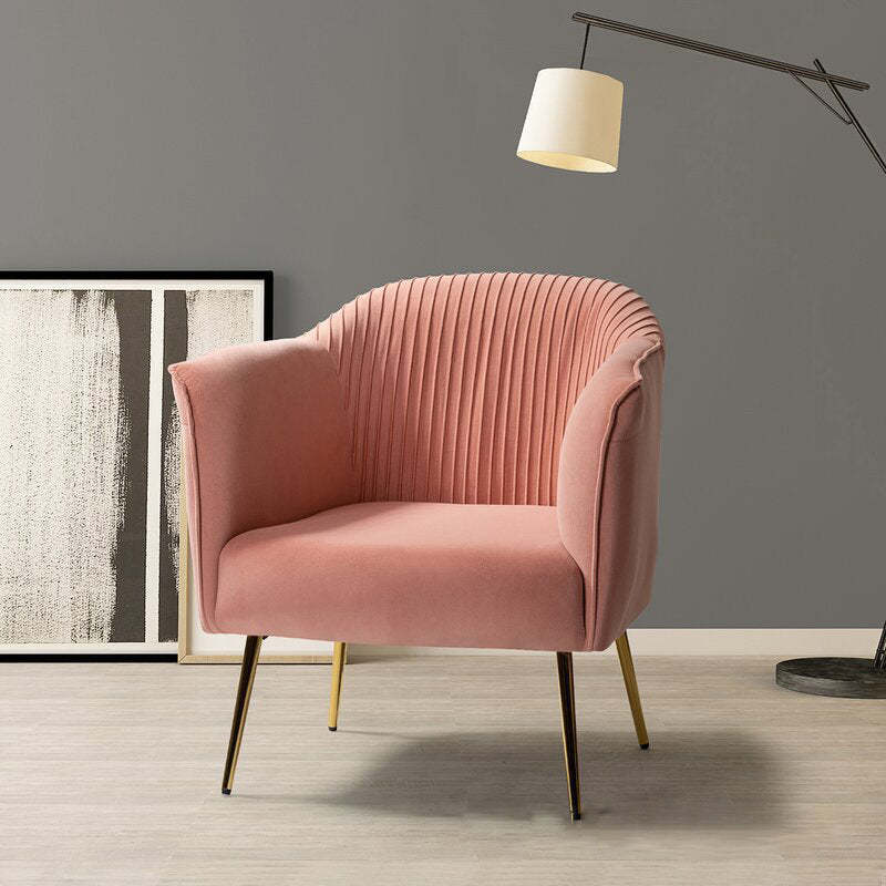 Scandinavian Velvet Iron Striped Accent Chair — Peacock Blue