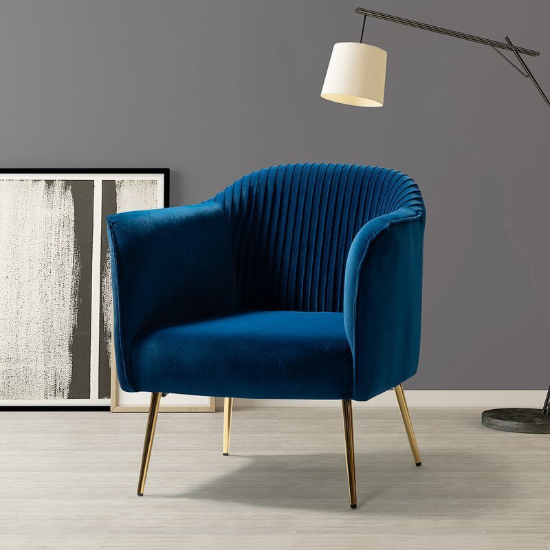 Scandinavian Velvet Iron Striped Accent Chair — Dark Green