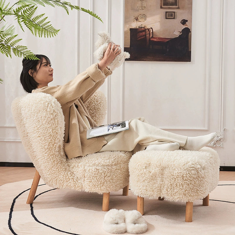 Nordic Lambswool Corduroy Wood Accent Chair