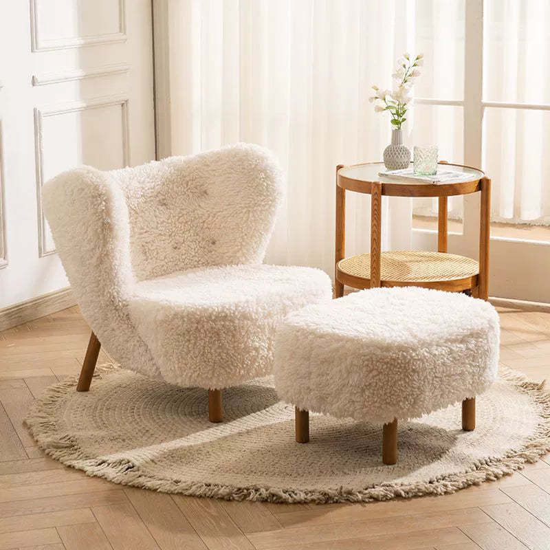 Nordic Lambswool Corduroy Wood Accent Chair