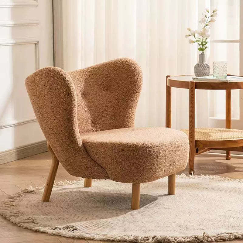 Nordic Lambswool Corduroy Wood Accent Chair