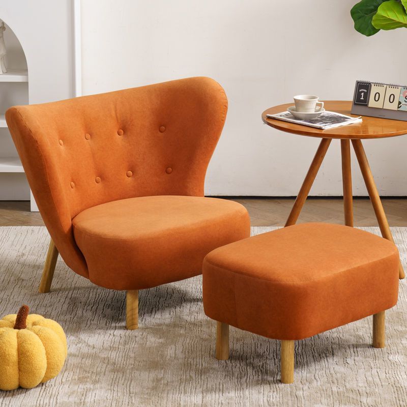 Nordic Lambswool Corduroy Wood Accent Chair — Without Footrest / Lambswool - Brown