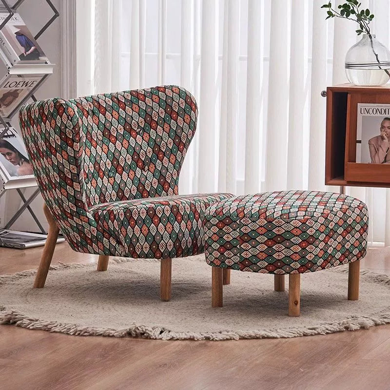 Nordic Lambswool Corduroy Wood Accent Chair — Without Footrest / Gothic Lattice - Fabric