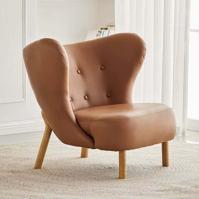 Nordic Lambswool Corduroy Wood Accent Chair — With Footrest / Lambswool - Brown