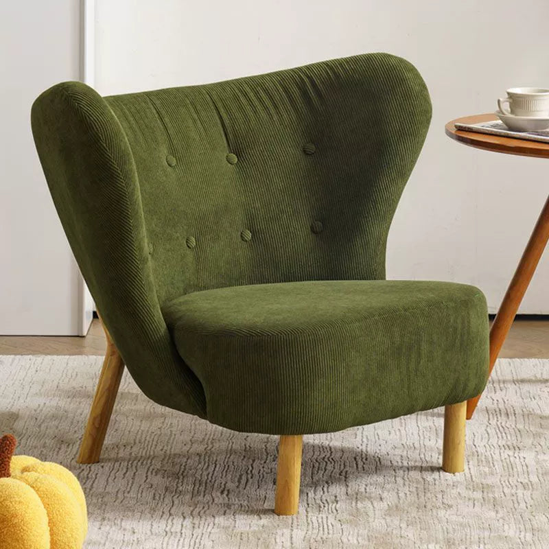 Nordic Lambswool Corduroy Wood Accent Chair — With Footrest / Lambswool - Pink
