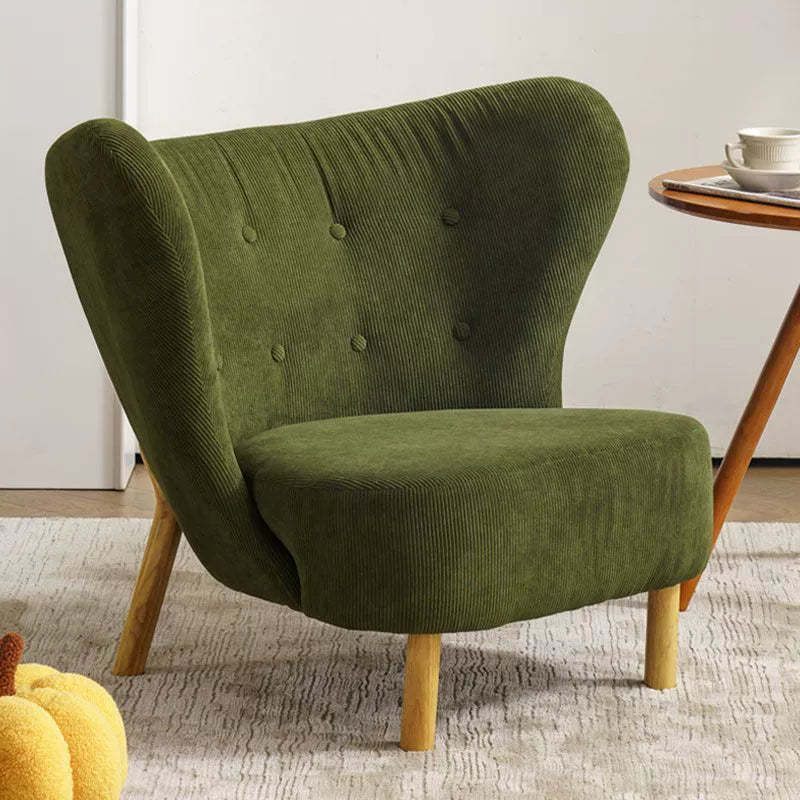 Nordic Lambswool Corduroy Wood Accent Chair — With Footrest / Lambswool - Pink