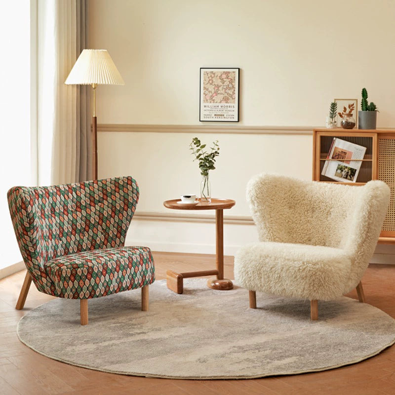 Nordic Lambswool Corduroy Wood Accent Chair — Without Footrest / Corduroy - Green