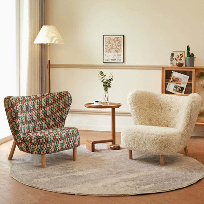 Nordic Lambswool Corduroy Wood Accent Chair — Without Footrest / Corduroy - Green