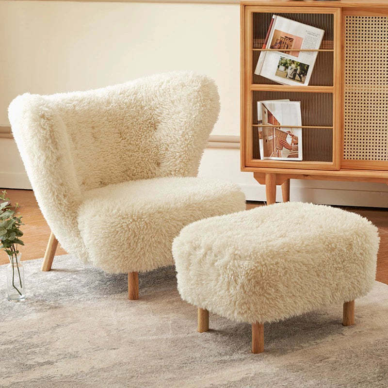 Nordic Lambswool Corduroy Wood Accent Chair