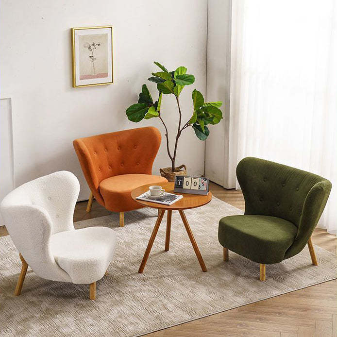 Nordic Lambswool Corduroy Wood Accent Chair — Without Footrest / Leather - White