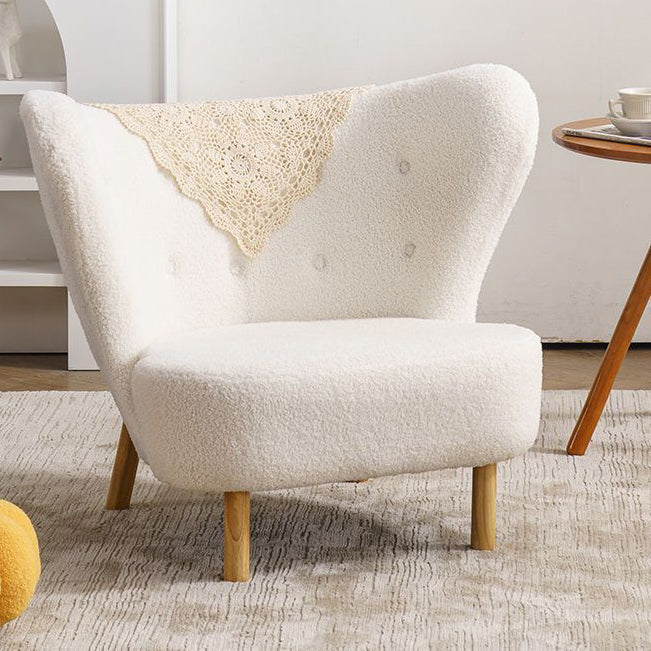 Nordic Lambswool Corduroy Wood Accent Chair — With Footrest / Gothic Lattice - Fabric