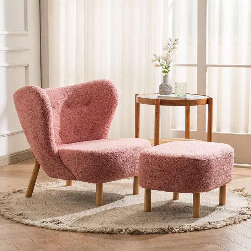 Nordic Lambswool Corduroy Wood Accent Chair — Without Footrest / Orange - Velvet