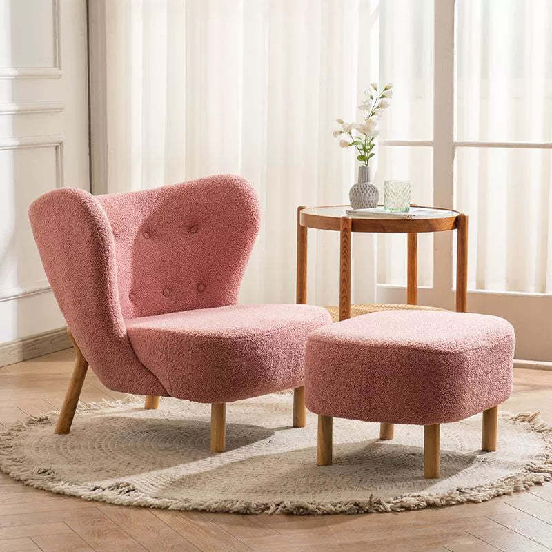 Nordic Lambswool Corduroy Wood Accent Chair — Without Footrest / Orange - Velvet