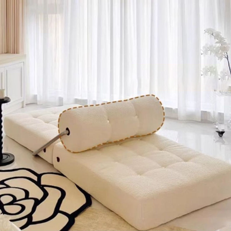 Velvet Leather Steel Tofu Foldable Sofa — Khaki - Velvet