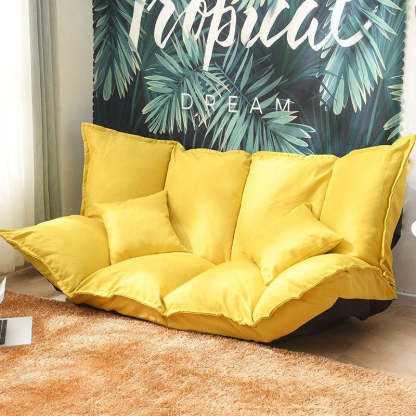 Modern Linen Tofu Foldable Lazy Sofa — Without 2 Pillows / Yellow