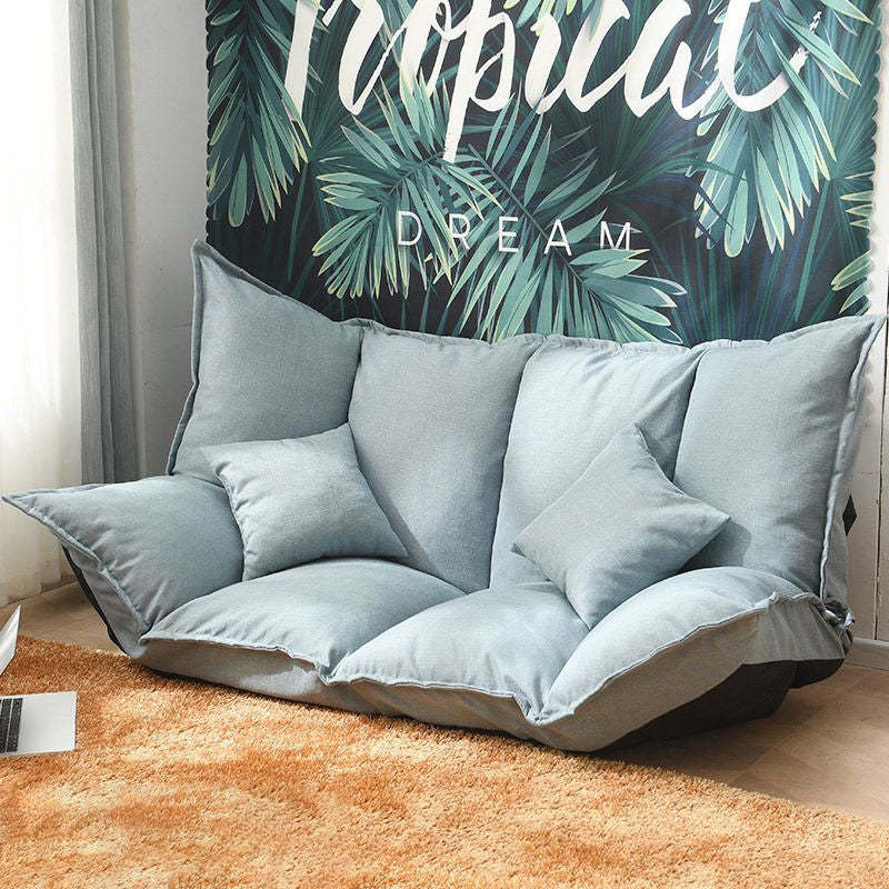 Modern Linen Tofu Foldable Lazy Sofa — Without 2 Pillows / Dark Blue