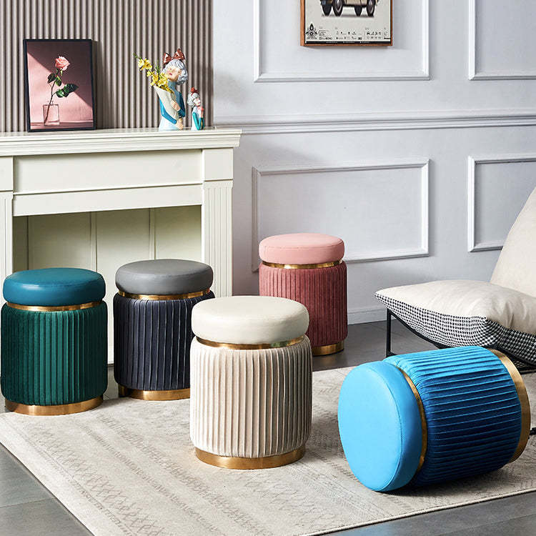 Scandinavian Velvet Wood Round Striped Backless Vanity Stool