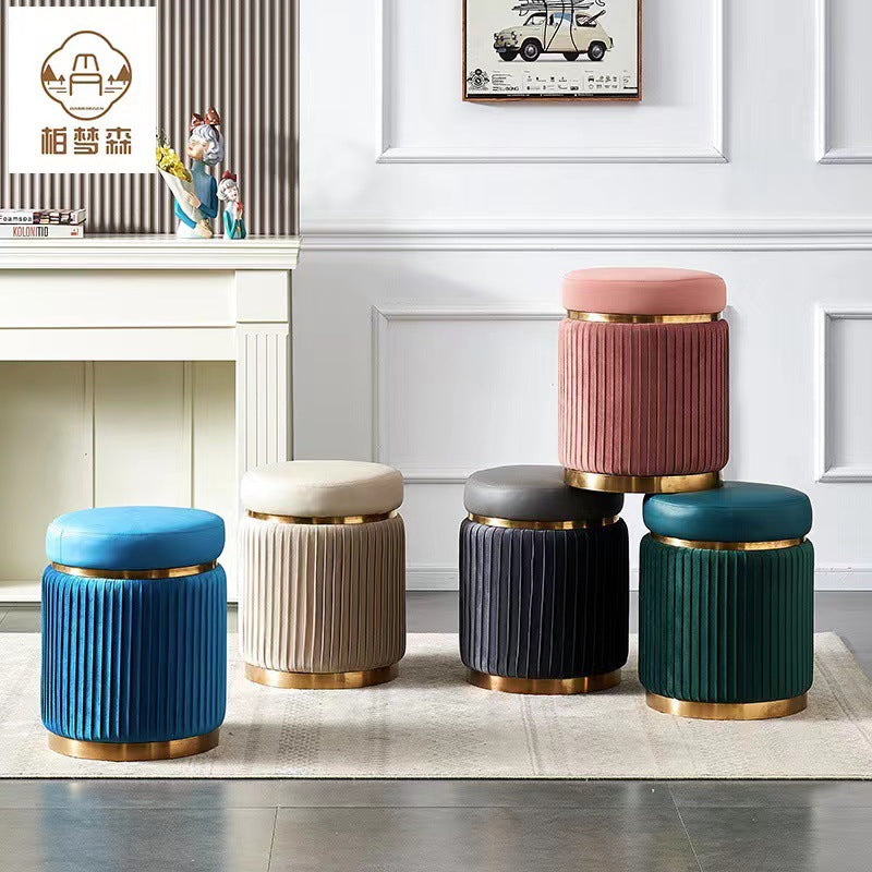 Scandinavian Velvet Wood Round Striped Backless Vanity Stool