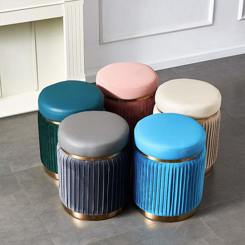 Scandinavian Velvet Wood Round Striped Backless Vanity Stool