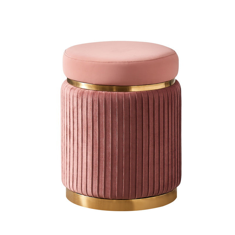 Scandinavian Velvet Wood Round Striped Backless Vanity Stool