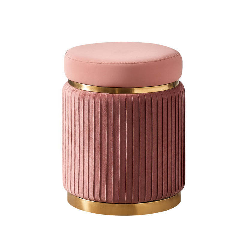 Scandinavian Velvet Wood Round Striped Backless Vanity Stool