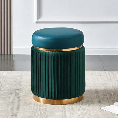 Scandinavian Velvet Wood Round Striped Backless Vanity Stool
