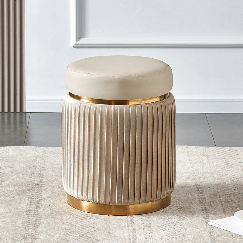 Scandinavian Velvet Wood Round Striped Backless Vanity Stool