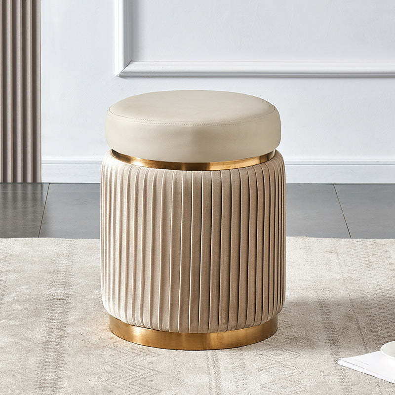Scandinavian Velvet Wood Round Striped Backless Vanity Stool