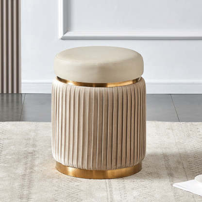 Scandinavian Velvet Wood Round Striped Backless Vanity Stool