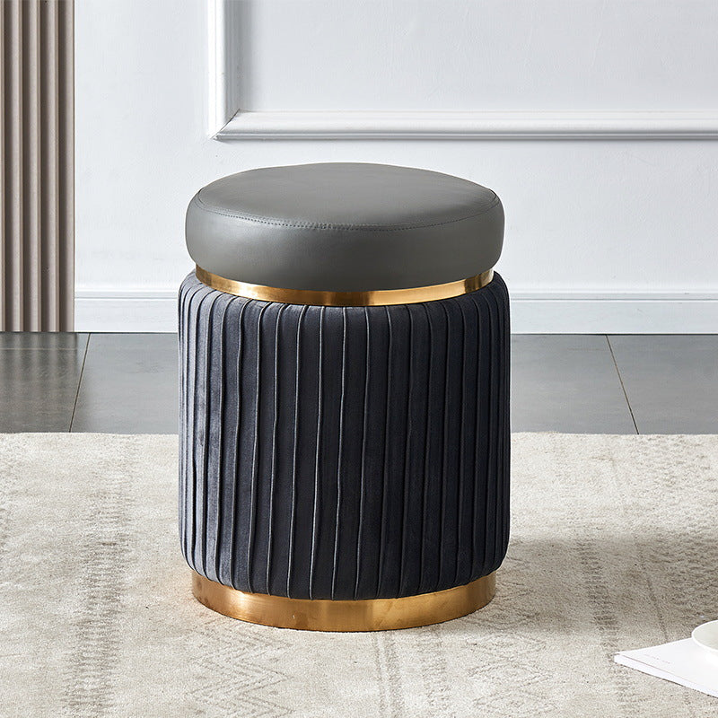Scandinavian Velvet Wood Round Striped Backless Vanity Stool