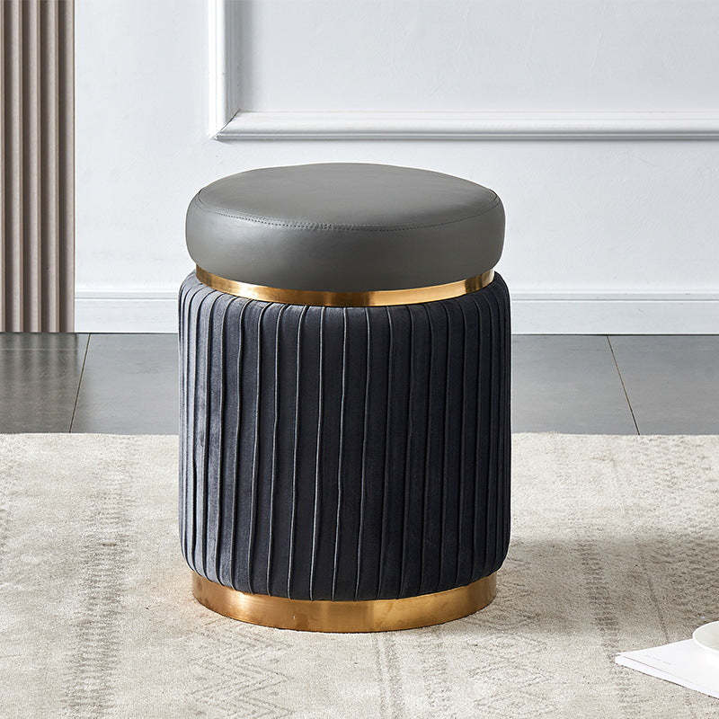 Scandinavian Velvet Wood Round Striped Backless Vanity Stool