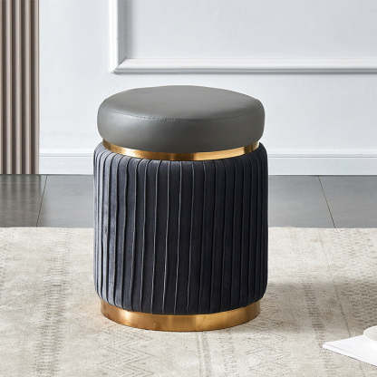 Scandinavian Velvet Wood Round Striped Backless Vanity Stool