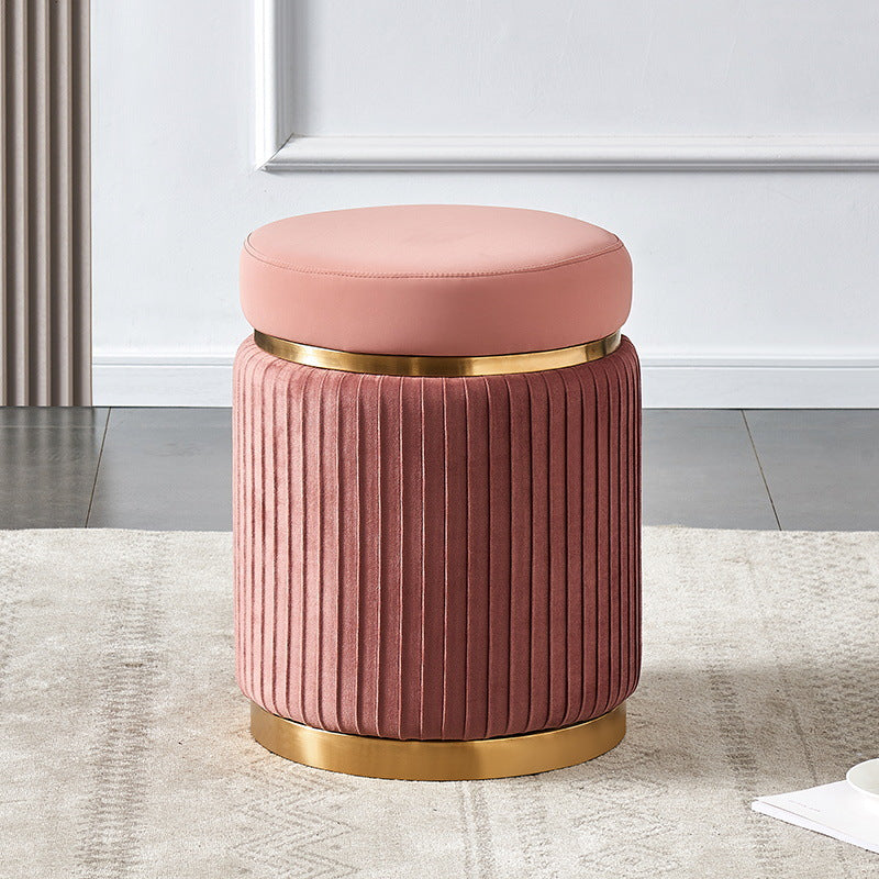 Scandinavian Velvet Wood Round Striped Backless Vanity Stool