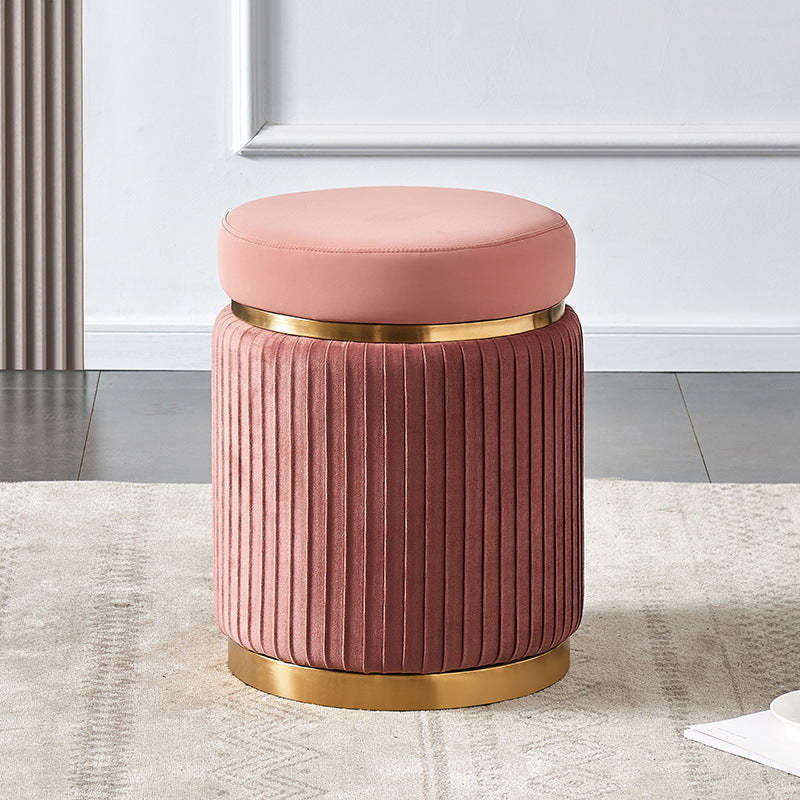 Scandinavian Velvet Wood Round Striped Backless Vanity Stool