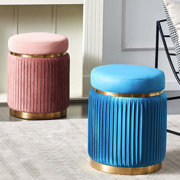 Scandinavian Velvet Wood Round Striped Backless Vanity Stool